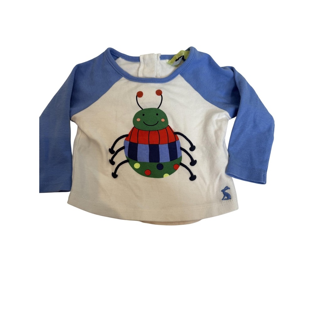 Joules Shirt Infant 0-3 Months Blue White Ladybug Long Sleeve‎ Cotton Top